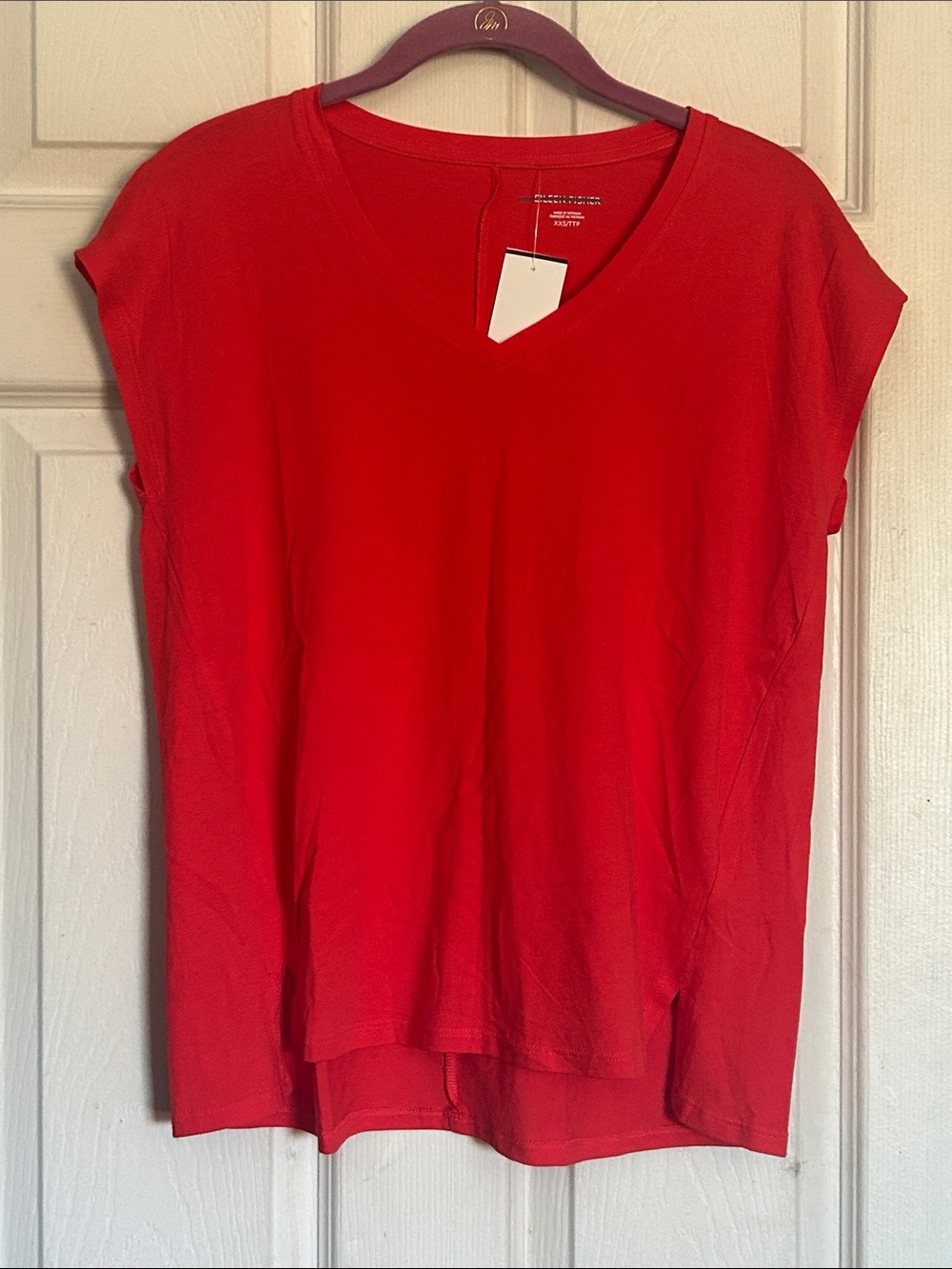 Eileen Fisher v neck orangish red organic cotton short sleeve T-shirt size XXS